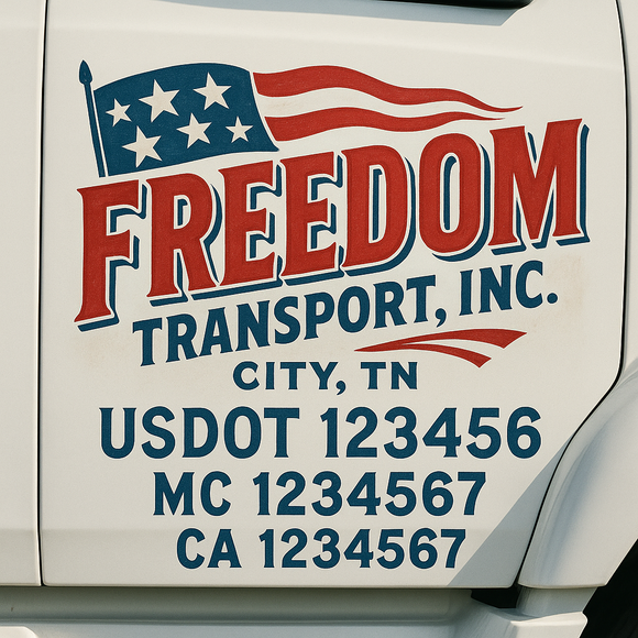 Custom Truck Door Decal Sticker Lettering Sign With Business Name, City-State, USDOT, MC, GVW, CA, KYU, VIN (Set of 2)