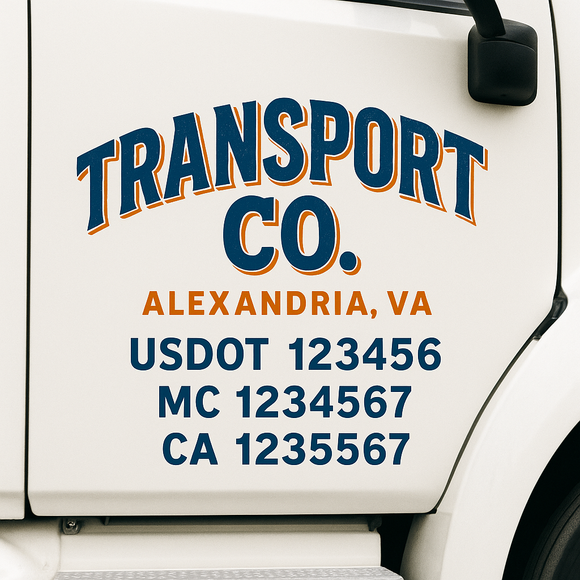 Custom Truck Door Decal Sticker Lettering Sign With Business Name, City-State, USDOT, MC, GVW, CA, KYU, VIN (Set of 2)