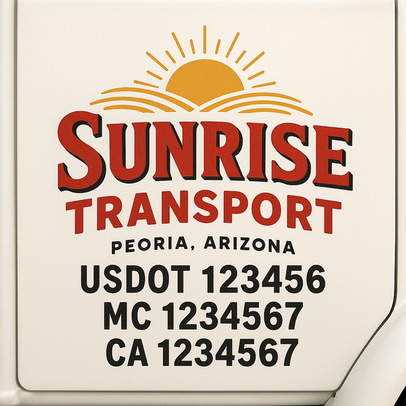 Custom Truck Door Decal Sticker Lettering Sign With Business Name, City-State, USDOT, MC, GVW, CA, KYU, VIN (Set of 2)