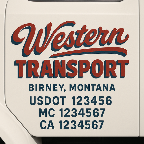 Custom Truck Door Decal Sticker Lettering Sign With Business Name, City-State, USDOT, MC, GVW, CA, KYU, VIN (Set of 2)