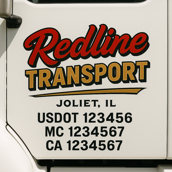 Custom Truck Door Decal Sticker Lettering Sign With Business Name, City-State, USDOT, MC, GVW, CA, KYU, VIN (Set of 2)