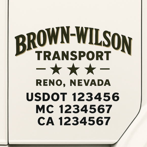 Custom Truck Door Decal Sticker Lettering Sign With Business Name, City-State, USDOT, MC, GVW, CA, KYU, VIN (Set of 2)