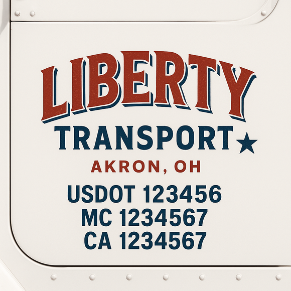 Custom Truck Door Decal Sticker Lettering Sign With Business Name, City-State, USDOT, MC, GVW, CA, KYU, VIN (Set of 2)