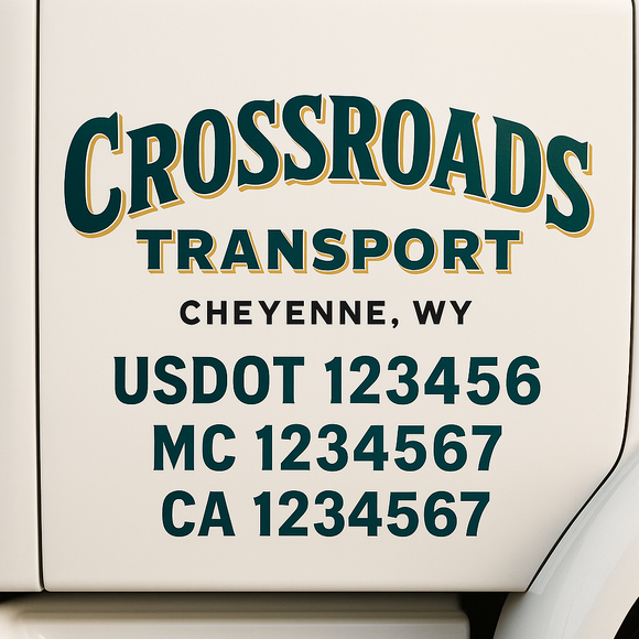 Custom Truck Door Decal Sticker Lettering Sign With Business Name, City-State, USDOT, MC, GVW, CA, KYU, VIN (Set of 2)