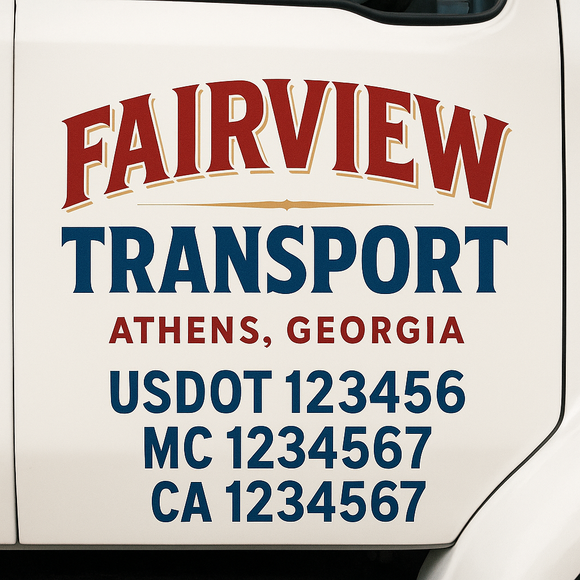 Custom Truck Door Decal Sticker Lettering Sign With Business Name, City-State, USDOT, MC, GVW, CA, KYU, VIN (Set of 2)