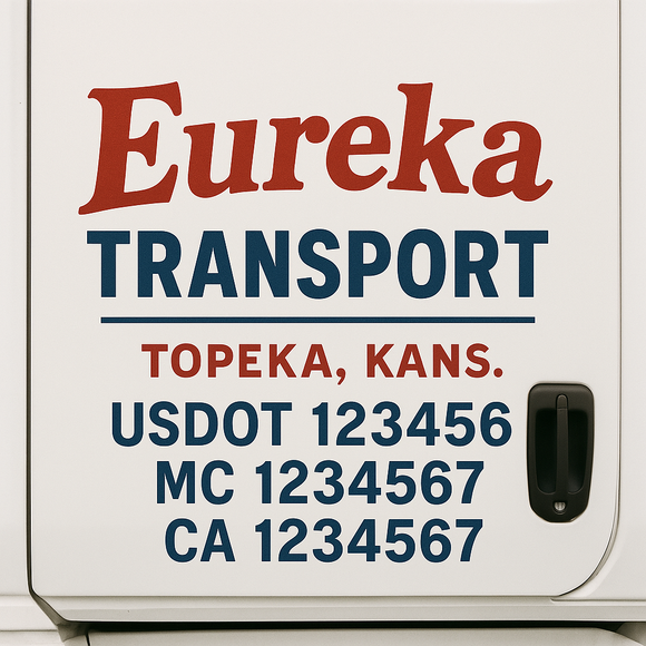 Custom Truck Door Decal Sticker Lettering Sign With Business Name, City-State, USDOT, MC, GVW, CA, KYU, VIN (Set of 2)