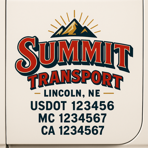 Custom Truck Door Decal Sticker Lettering Sign With Business Name, City-State, USDOT, MC, GVW, CA, KYU, VIN (Set of 2)