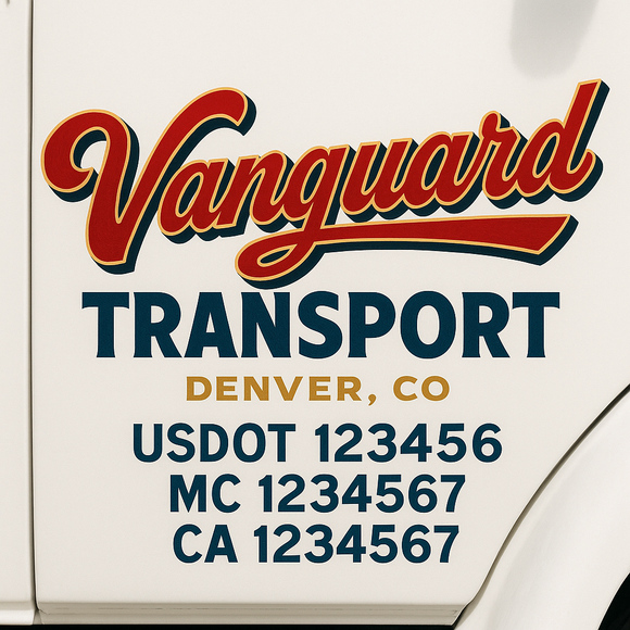 Custom Truck Door Decal Sticker Lettering Sign With Business Name, City-State, USDOT, MC, GVW, CA, KYU, VIN (Set of 2)