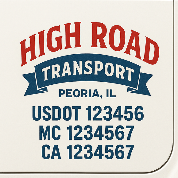 Custom Truck Door Decal Sticker Lettering Sign With Business Name, City-State, USDOT, MC, GVW, CA, KYU, VIN (Set of 2)