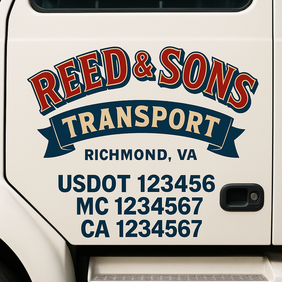 Custom Truck Door Decal Sticker Lettering Sign With Business Name, City-State, USDOT, MC, GVW, CA, KYU, VIN (Set of 2)