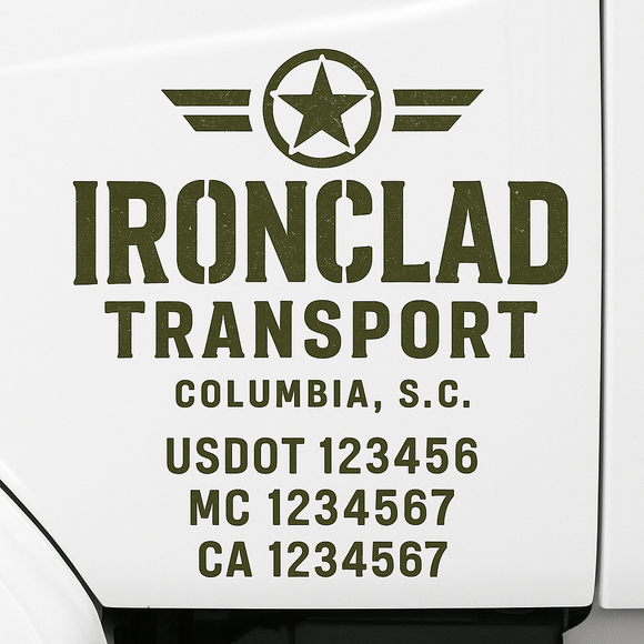 Custom Truck Door Decal Sticker Lettering Sign With Business Name, City-State, USDOT, MC, GVW, CA, KYU, VIN (Set of 2)