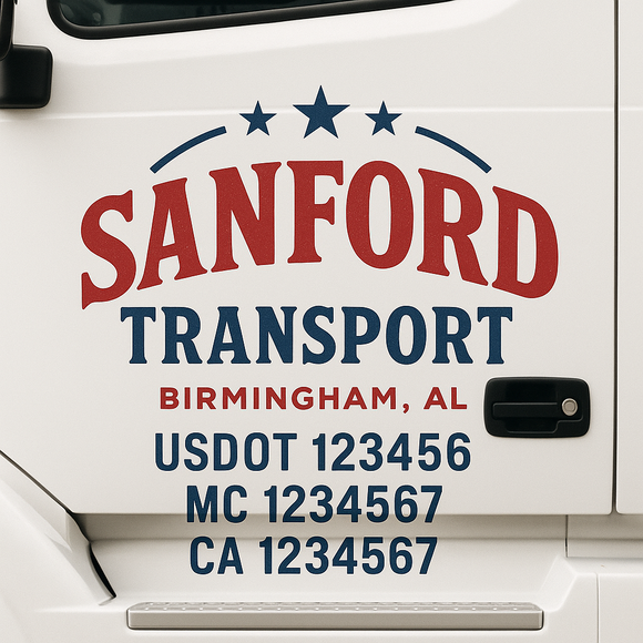 Custom Truck Door Decal Sticker Lettering Sign With Business Name, City-State, USDOT, MC, GVW, CA, KYU, VIN (Set of 2)