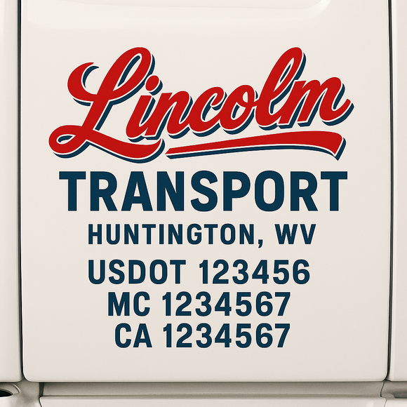 Custom Truck Door Decal Sticker Lettering Sign With Business Name, City-State, USDOT, MC, GVW, CA, KYU, VIN (Set of 2)