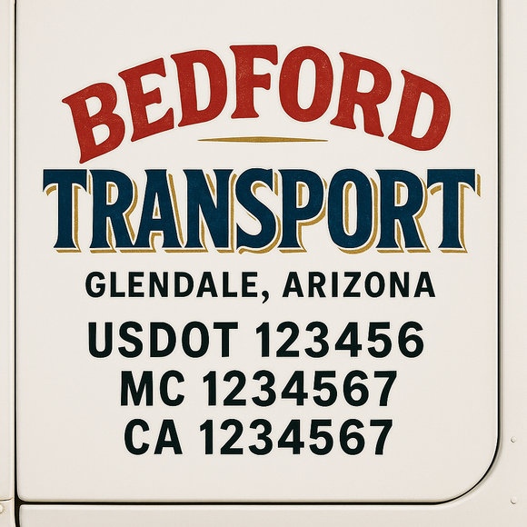 Custom Truck Door Decal Sticker Lettering Sign With Business Name, City-State, USDOT, MC, GVW, CA, KYU, VIN (Set of 2)