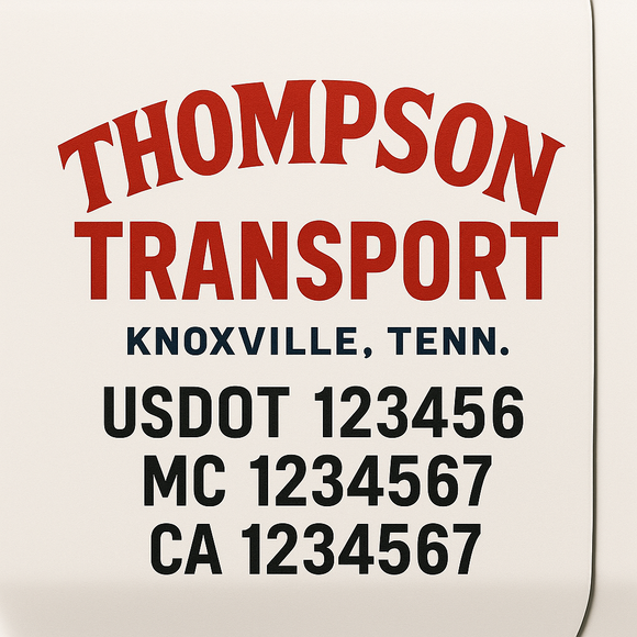 Custom Truck Door Decal Sticker Lettering Sign With Business Name, City-State, USDOT, MC, GVW, CA, KYU, VIN (Set of 2)