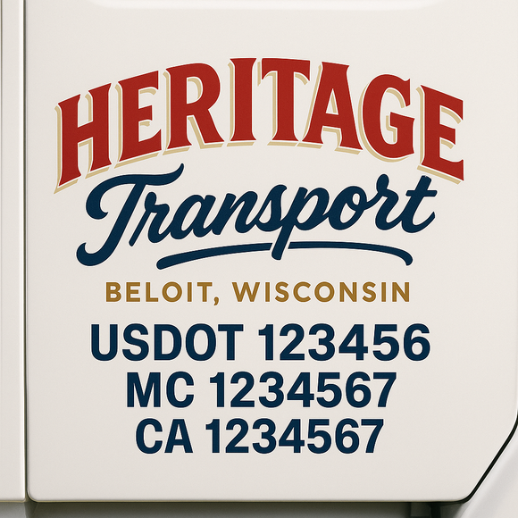 Custom Truck Door Decal Sticker Lettering Sign With Business Name, City-State, USDOT, MC, GVW, CA, KYU, VIN (Set of 2)