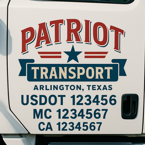 Custom Truck Door Decal Sticker Lettering Sign With Business Name, City-State, USDOT, MC, GVW, CA, KYU, VIN (Set of 2)