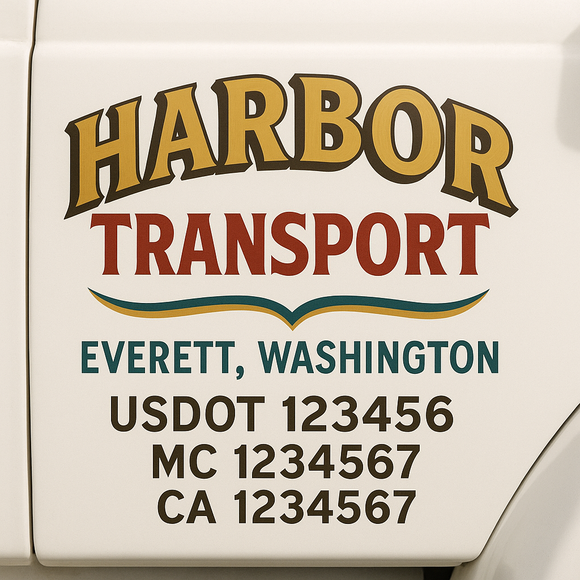 Custom Truck Door Decal Sticker Lettering Sign With Business Name, City-State, USDOT, MC, GVW, CA, KYU, VIN (Set of 2)