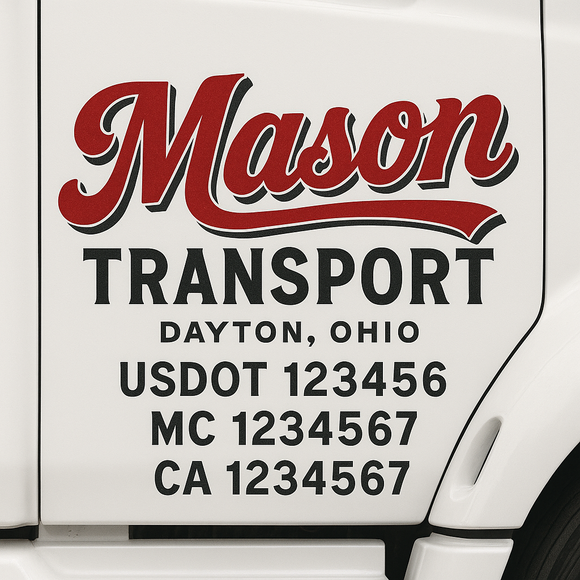 Custom Truck Door Decal Sticker Lettering Sign With Business Name, City-State, USDOT, MC, GVW, CA, KYU, VIN (Set of 2)