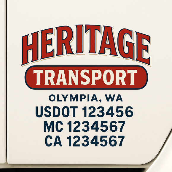 Custom Truck Door Decal Sticker Lettering Sign With Business Name, City-State, USDOT, MC, GVW, CA, KYU, VIN (Set of 2)