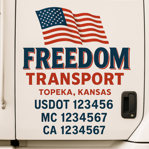 Custom Truck Door Decal Sticker Lettering Sign With Business Name, City-State, USDOT, MC, GVW, CA, KYU, VIN (Set of 2)