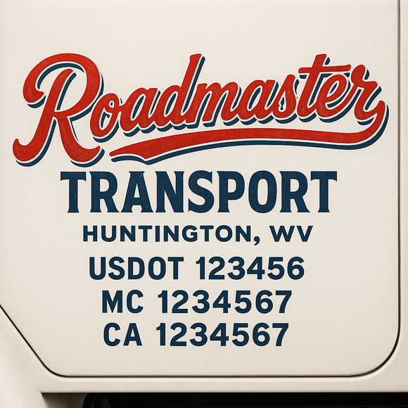 Custom Truck Door Decal Sticker Lettering Sign With Business Name, City-State, USDOT, MC, GVW, CA, KYU, VIN (Set of 2)