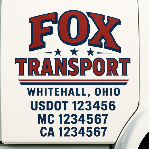 Custom Truck Door Decal Sticker Lettering Sign With Business Name, City-State, USDOT, MC, GVW, CA, KYU, VIN (Set of 2)