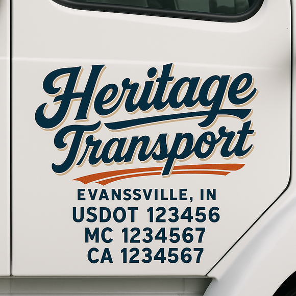 Custom Truck Door Decal Sticker Lettering Sign With Business Name, City-State, USDOT, MC, GVW, CA, KYU, VIN (Set of 2)
