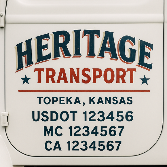 Custom Truck Door Decal Sticker Lettering Sign With Business Name, City-State, USDOT, MC, GVW, CA, KYU, VIN (Set of 2)