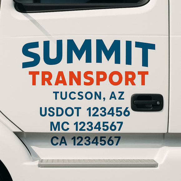 Custom Truck Door Decal Sticker Lettering Sign With Business Name, City-State, USDOT, MC, GVW, CA, KYU, VIN (Set of 2)