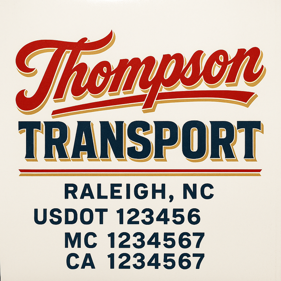 Custom Truck Door Decal Sticker Lettering Sign With Business Name, City-State, USDOT, MC, GVW, CA, KYU, VIN (Set of 2)