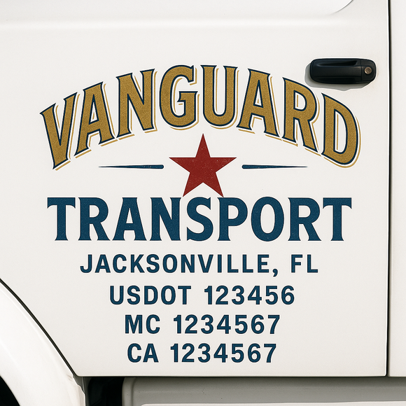 Custom Truck Door Decal Sticker Lettering Sign With Business Name, City-State, USDOT, MC, GVW, CA, KYU, VIN (Set of 2)