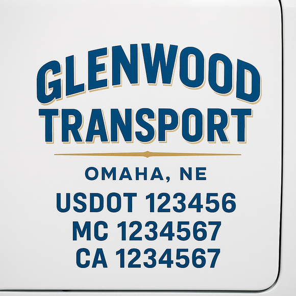 Custom Truck Door Decal Sticker Lettering Sign With Business Name, City-State, USDOT, MC, GVW, CA, KYU, VIN (Set of 2)