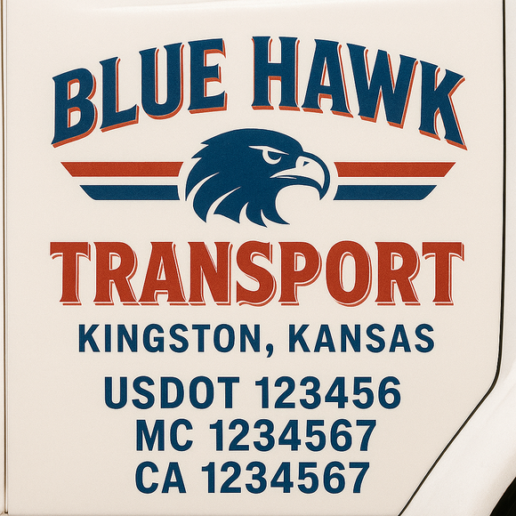 Custom Truck Door Decal Sticker Lettering Sign With Business Name, City-State, USDOT, MC, GVW, CA, KYU, VIN (Set of 2)