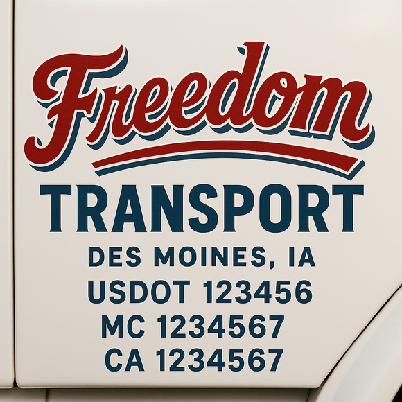 Custom Truck Door Decal Sticker Lettering Sign With Business Name, City-State, USDOT, MC, GVW, CA, KYU, VIN (Set of 2)