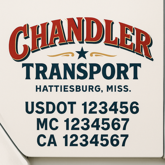 Custom Truck Door Decal Sticker Lettering Sign With Business Name, City-State, USDOT, MC, GVW, CA, KYU, VIN (Set of 2)