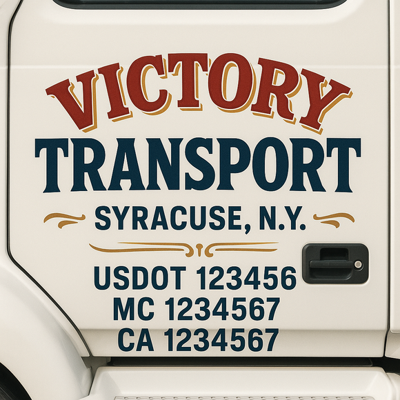 Custom Truck Door Decal Sticker Lettering Sign With Business Name, City-State, USDOT, MC, GVW, CA, KYU, VIN (Set of 2)