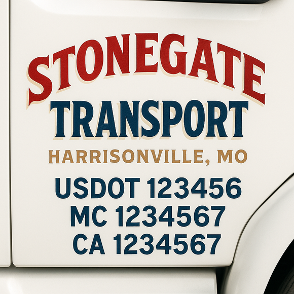 Custom Truck Door Decal Sticker Lettering Sign With Business Name, City-State, USDOT, MC, GVW, CA, KYU, VIN (Set of 2)