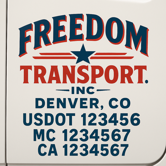 Custom Truck Door Decal Sticker Lettering Sign With Business Name, City-State, USDOT, MC, GVW, CA, KYU, VIN (Set of 2)