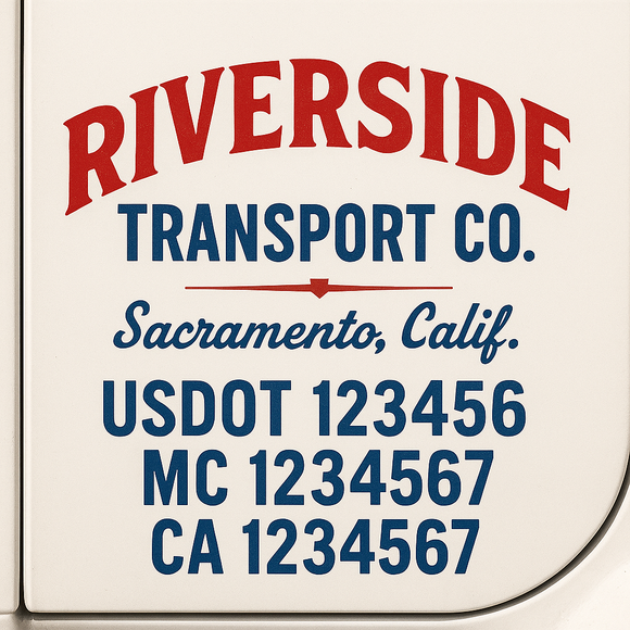 Custom Truck Door Decal Sticker Lettering Sign With Business Name, City-State, USDOT, MC, GVW, CA, KYU, VIN (Set of 2)