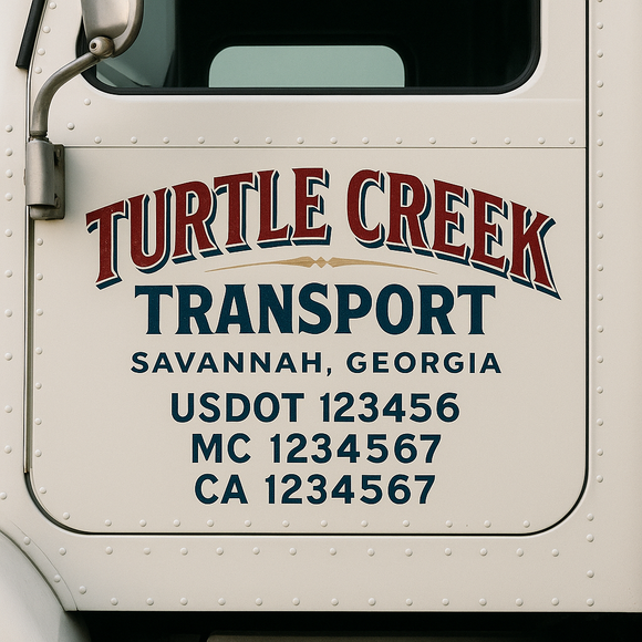 Custom Truck Door Decal Sticker Lettering Sign With Business Name, City-State, USDOT, MC, GVW, CA, KYU, VIN (Set of 2)