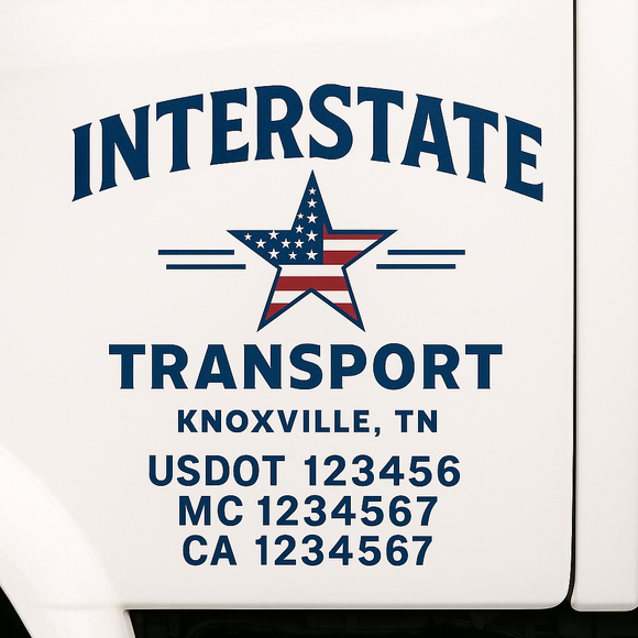 Custom Truck Door Decal Sticker Lettering Sign With Business Name, City-State, USDOT, MC, GVW, CA, KYU, VIN (Set of 2)