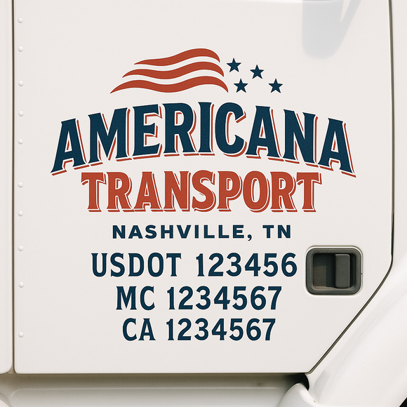 Custom Truck Door Decal Sticker Lettering Sign With Business Name, City-State, USDOT, MC, GVW, CA, KYU, VIN (Set of 2)