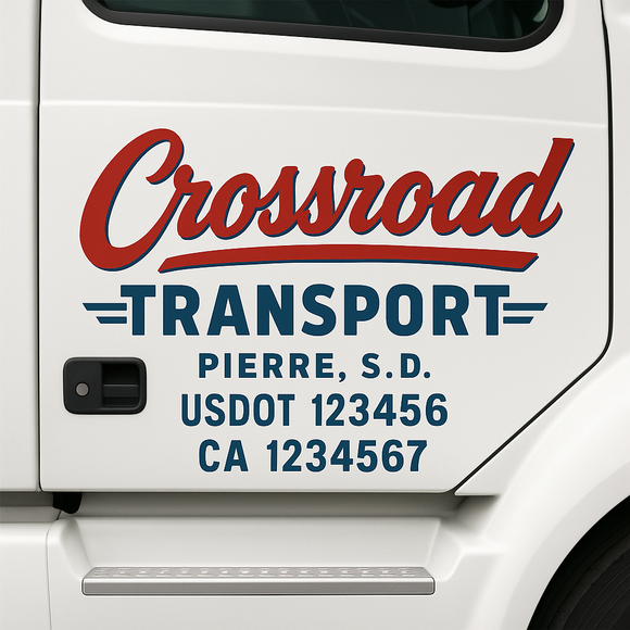 Custom Truck Door Decal Sticker Lettering Sign With Business Name, City-State, USDOT, MC, GVW, CA, KYU, VIN (Set of 2)