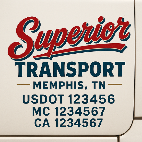 Custom Truck Door Decal Sticker Lettering Sign With Business Name, City-State, USDOT, MC, GVW, CA, KYU, VIN (Set of 2)