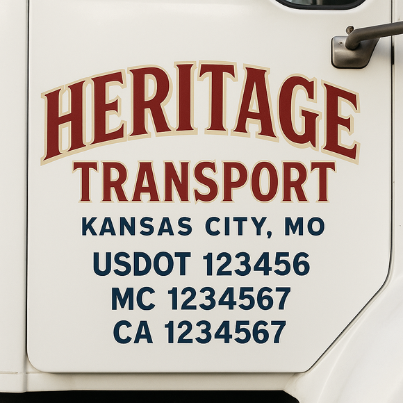 Custom Truck Door Decal Sticker Lettering Sign With Business Name, City-State, USDOT, MC, GVW, CA, KYU, VIN (Set of 2)