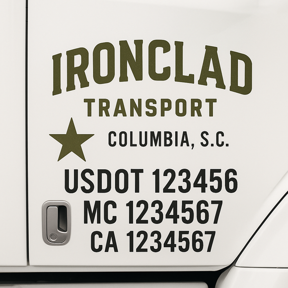 Custom Truck Door Decal Sticker Lettering Sign With Business Name, City-State, USDOT, MC, GVW, CA, KYU, VIN (Set of 2)