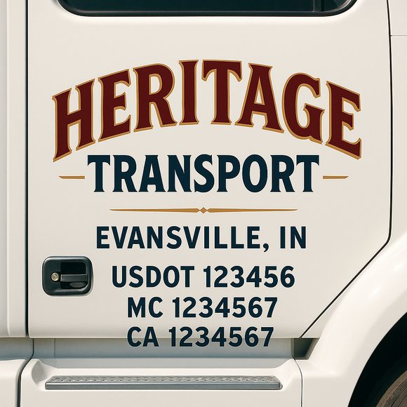 Custom Truck Door Decal Sticker Lettering Sign With Business Name, City-State, USDOT, MC, GVW, CA, KYU, VIN (Set of 2)