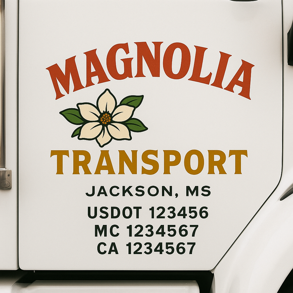 Custom Truck Door Decal Sticker Lettering Sign With Business Name, City-State, USDOT, MC, GVW, CA, KYU, VIN (Set of 2)