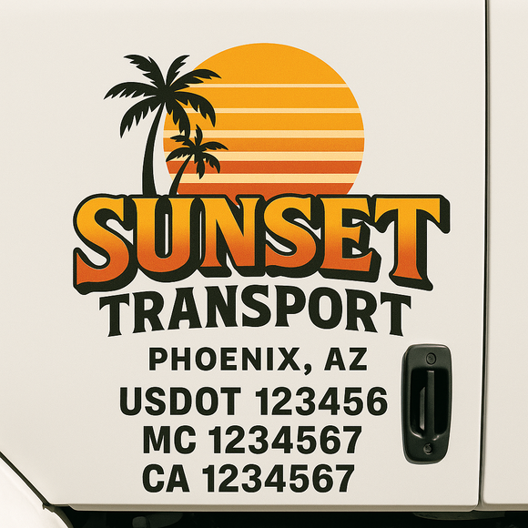 Custom Truck Door Decal Sticker Lettering Sign With Business Name, City-State, USDOT, MC, GVW, CA, KYU, VIN (Set of 2)